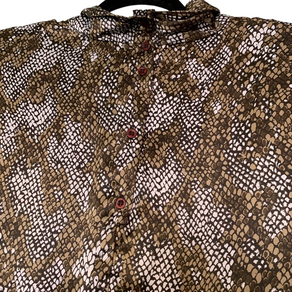 Nicola Vintage Brown Tan Long Sleeve Blouse with NeckTie Women's Size 16 - Picture 3 of 9